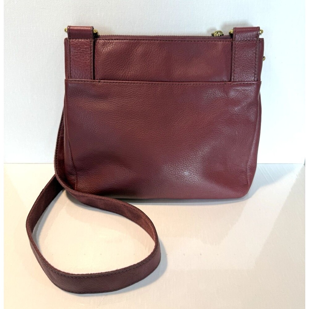 Fossil Burgundy Wine Pebbled Leather Zip Crossbody Shoulder Bag Purse Satchel